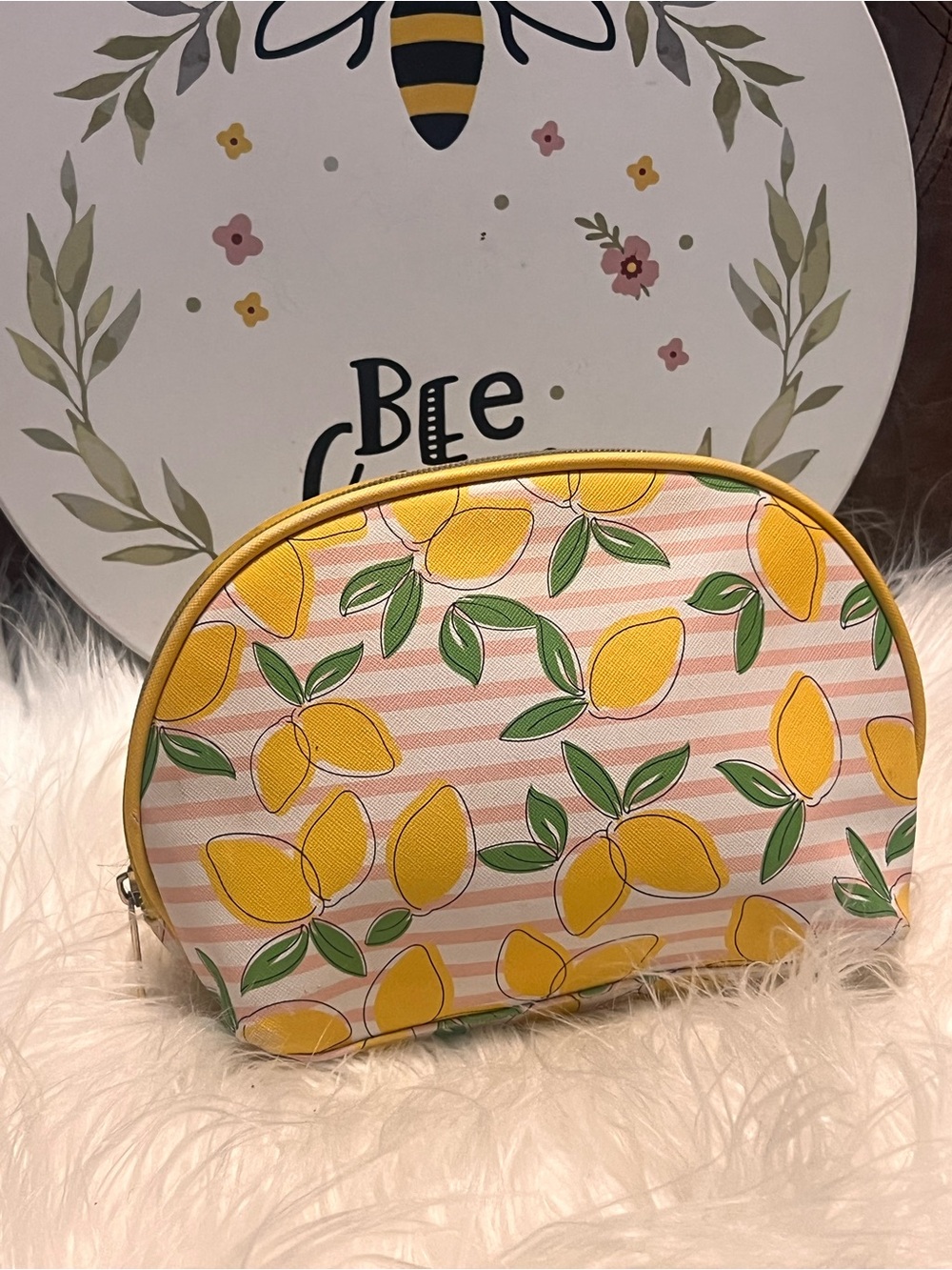 Yellow Lemon Print Cosmetic Pouch - Unbranded